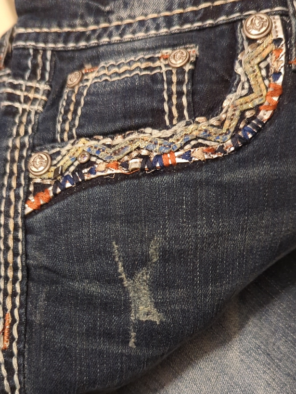 Brand New Grace LA Navy Denim Patch with Orange and Light Blue Arrow Embroidery - Picture 5 of 10